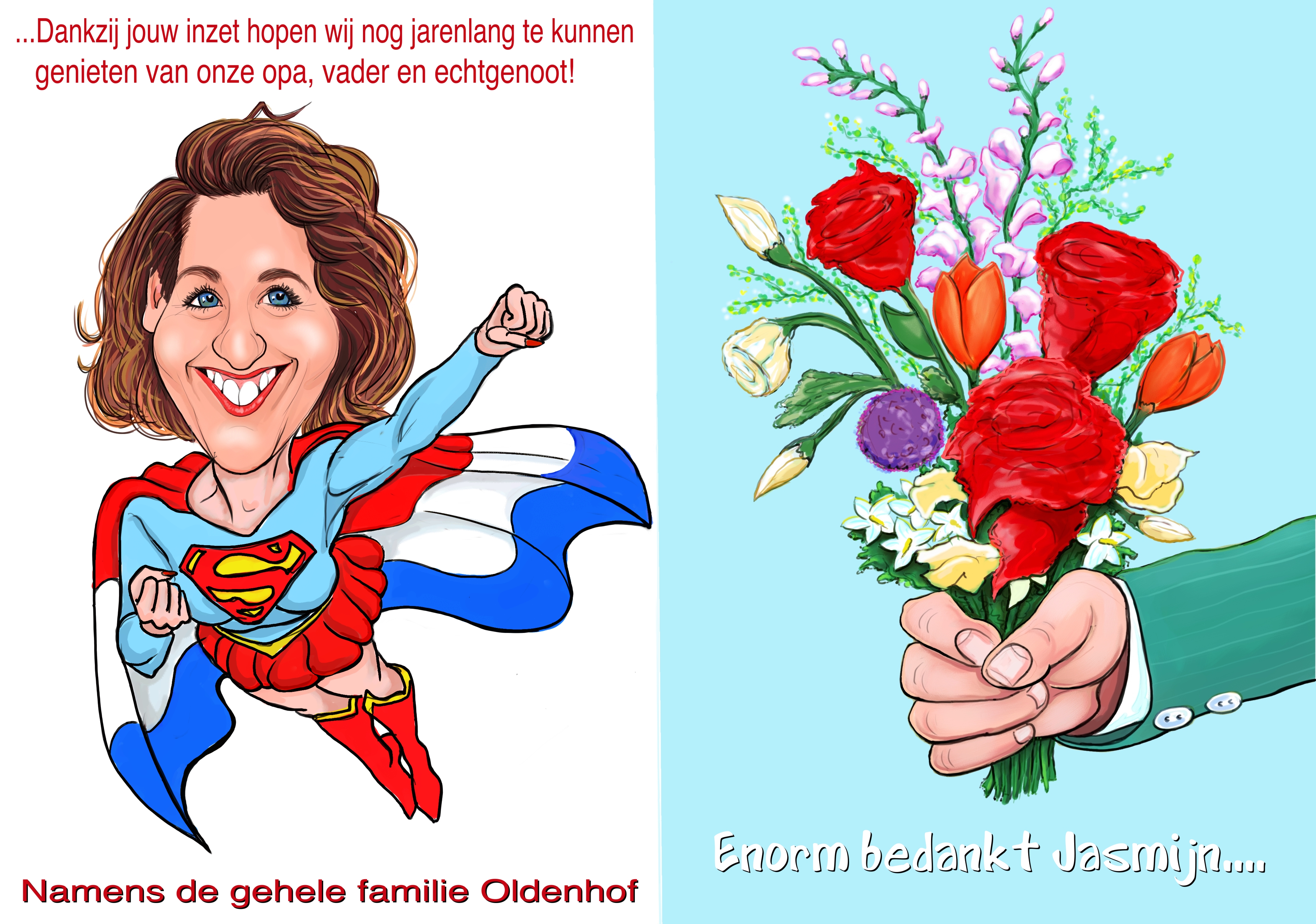 Wenskaart, felicitatie, bloemen