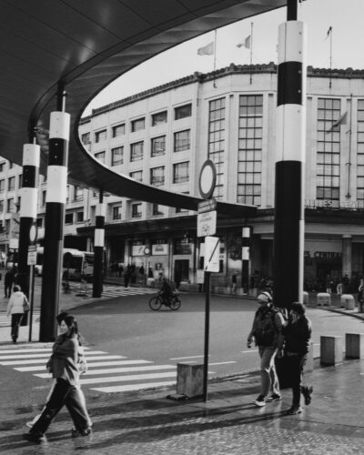 Black and white analogue photography by Jeroen Busschers of a railway station