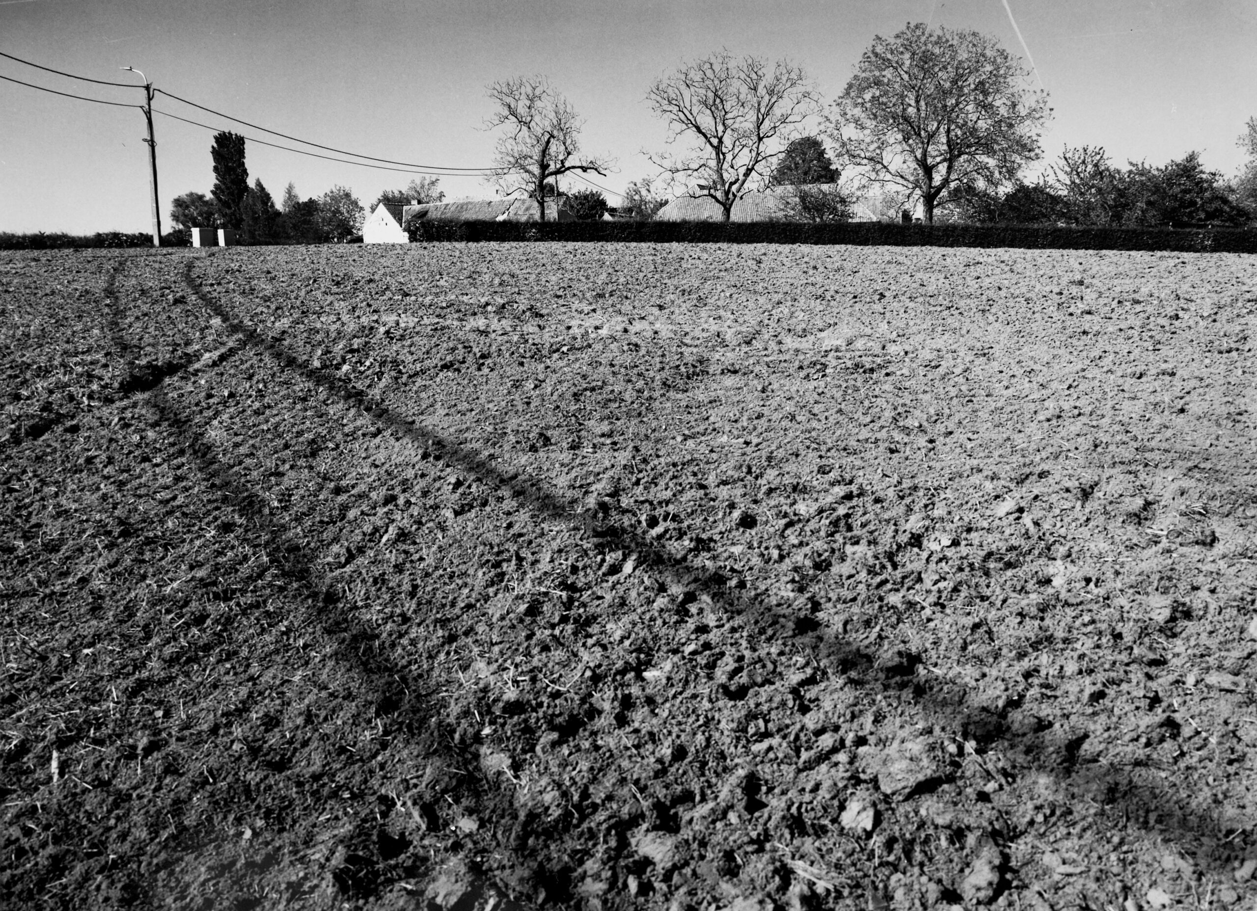 Analogue black and white photography by Jeroen Busschers of a Belgium farm field