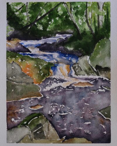 En plein air watercolor painting series featuring original fine art landscapes of nature.