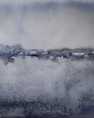 A series of large original watercolor paintings featuring atmospheric, semie abstract landscapes created from imagination.